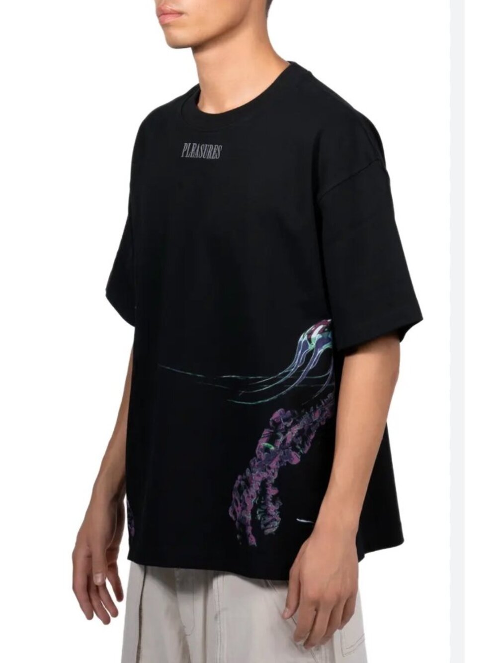 Pleasures Jellyfish Logo Embroidered Graphic Tshirt Mens XL Black Y2K Streetwear